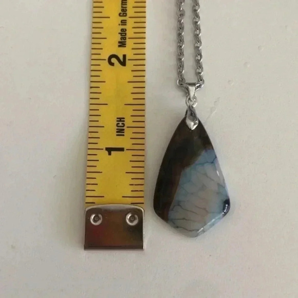 Handmade White & Brown Dragon Vein Agate Stainless Steel Necklace - Picture 2 of 3